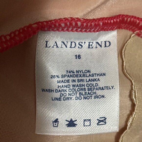 Land's End Womens 1 Piece Swimsuit Coral V Neck Ruffle Built In Bra Sz 16 - Picture 9 of 11